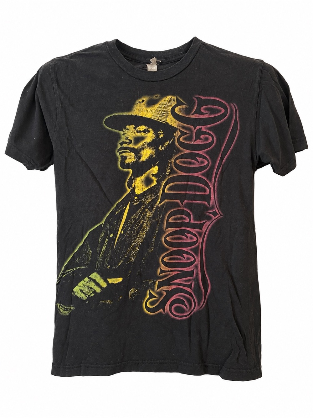 Black Short-Sleeve Snoop Dogg Graphic Tee with Yellow & Red Print